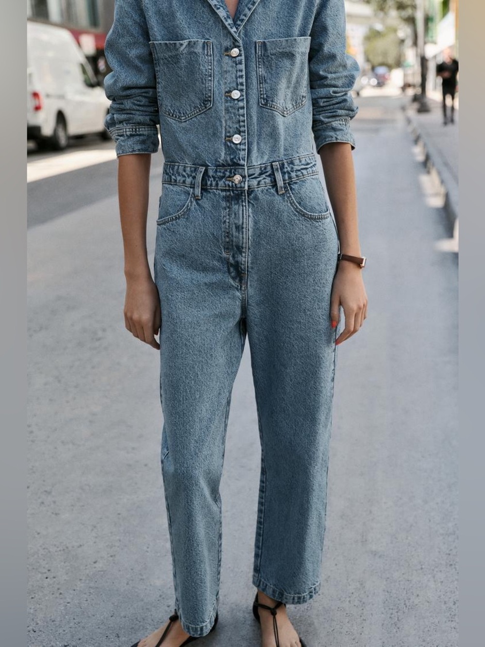 Zara Light Blue Denim Jumpsuit